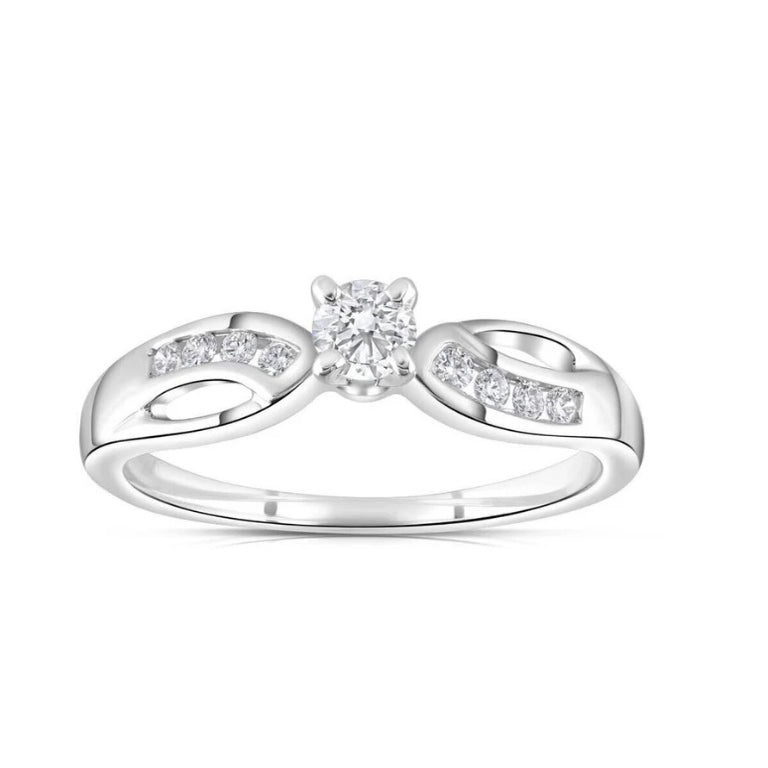 9ct White Gold 0.26ct Diamond Solitaire Engagement Ring Size J - Q