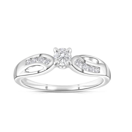 9ct White Gold 0.26ct Diamond Solitaire Engagement Ring Size J - Q