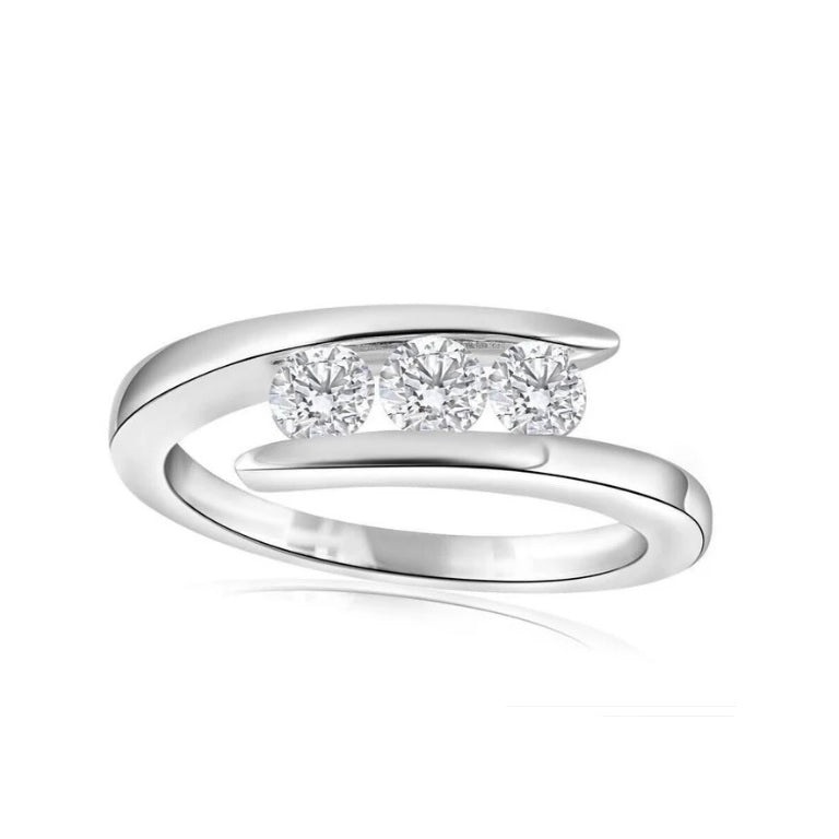 Real Diamond Trilogy Twist Ring Three Stone 9ct White Gold 0.50 Carat Weight