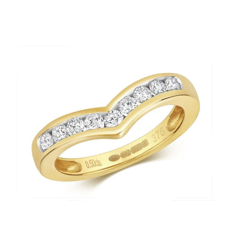 Real Diamond Wishbone Ring 9ct Yellow Gold 0.50ctw Eternity Anniversary Band