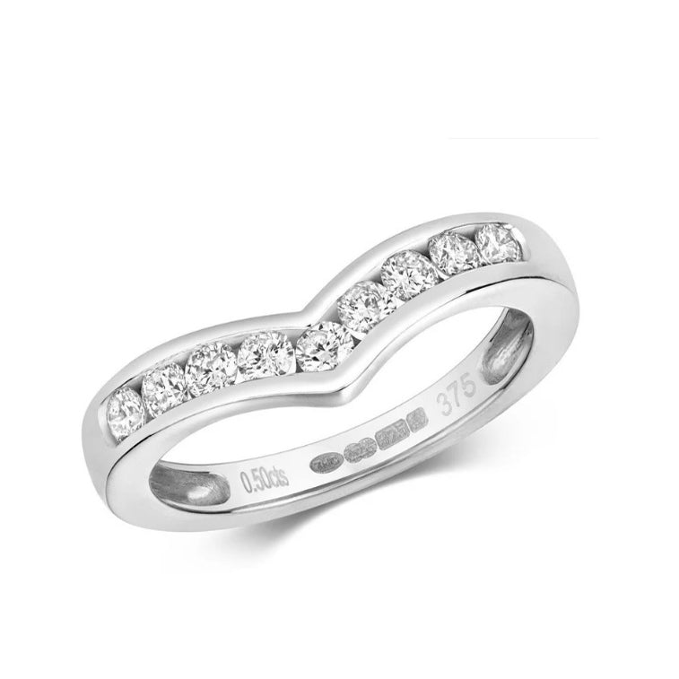 Real Diamond Wishbone Ring 9ct White Gold 0.50ctw Eternity Anniversary Band