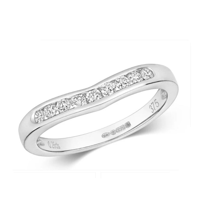 Real Diamond Soft Wishbone Ring 9ct White Gold Anniversary Eternity Band 0.25ctw