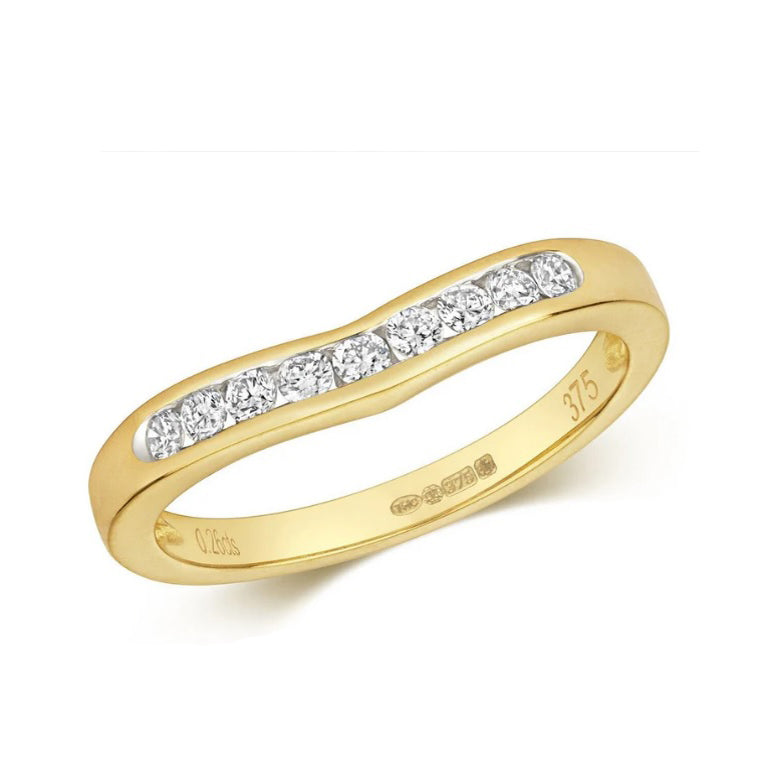 Real Diamond Soft Wishbone Ring 9ct Yellow Gold 0.25ct Eternity Anniversary Band