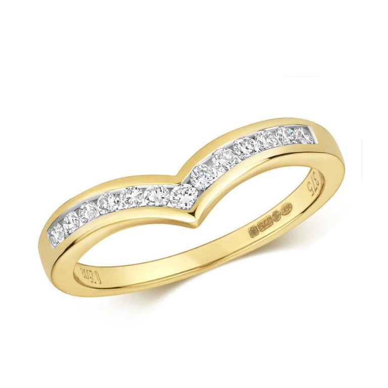 Real Diamond Wishbone Ring 9ct Yellow Gold 0.25ctw Eternity Anniversary Band