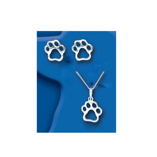 Dog Paw Print Set Pendant and Drop Earrings Sterling Silver 925 Hallmark Boxed