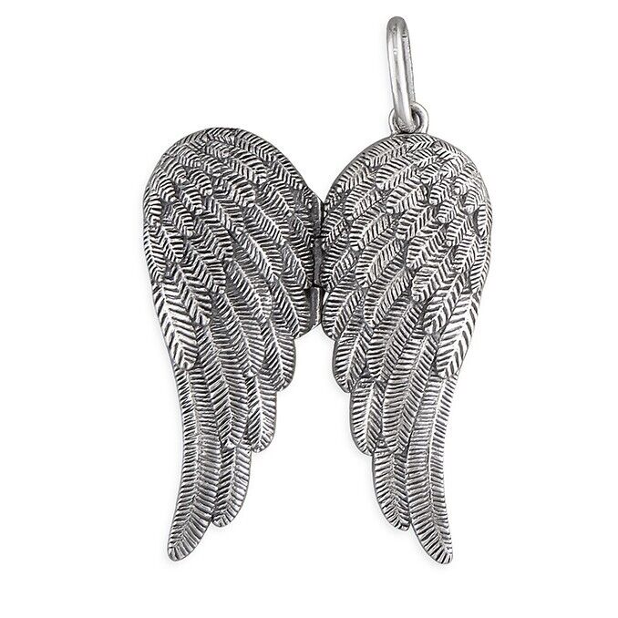 Double Sided Angel Wing Locket in Silver with Intricate Feather Detailing for Elegant Jewellery