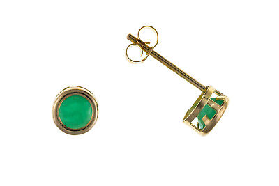 J R Jewellery emerald solitaire stud earrings in gold setting with round green gemstones