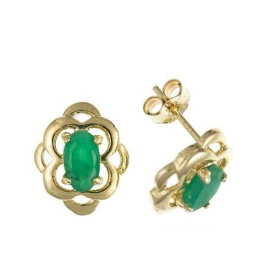 9ct Gold Emerald Celtic Stud Earrings May Birthstone Hallmarked