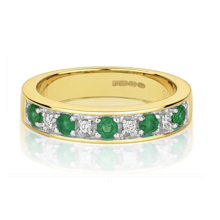 Real Emerald and Diamond Eternity Ring 9ct Yellow Gold 4mm Band Anniversary