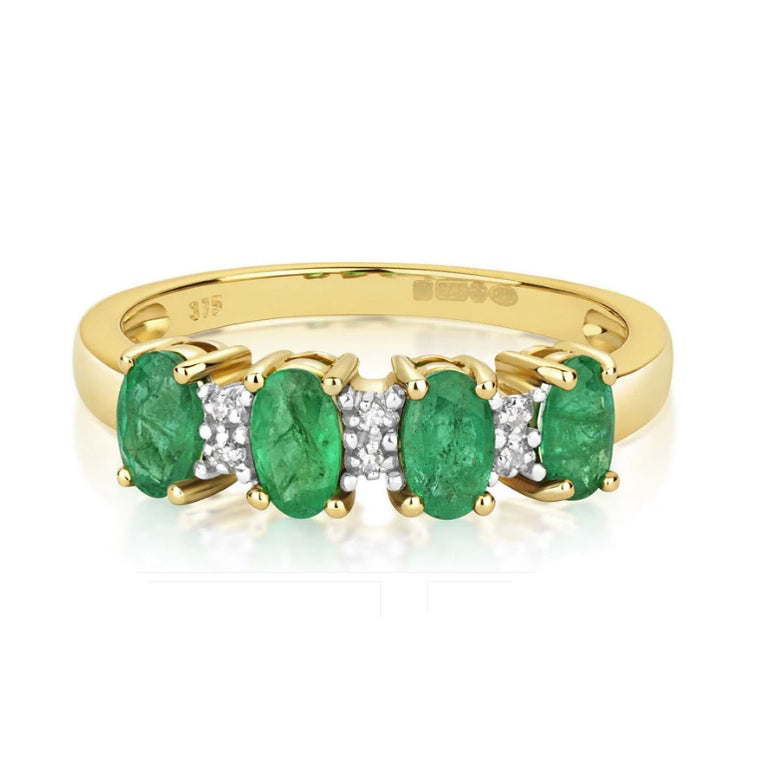 Real Emerald and Diamond Eternity Ring Solid Yellow Gold 5mm Band Anniversary