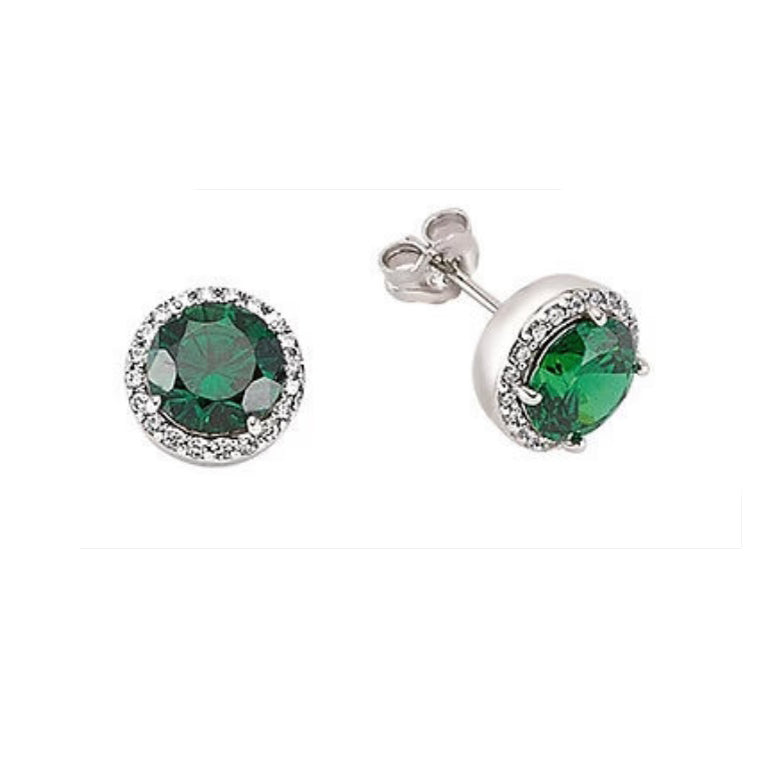 Emerald Earrings Cluster Stud Sterling Silver Studs Platinum Plate