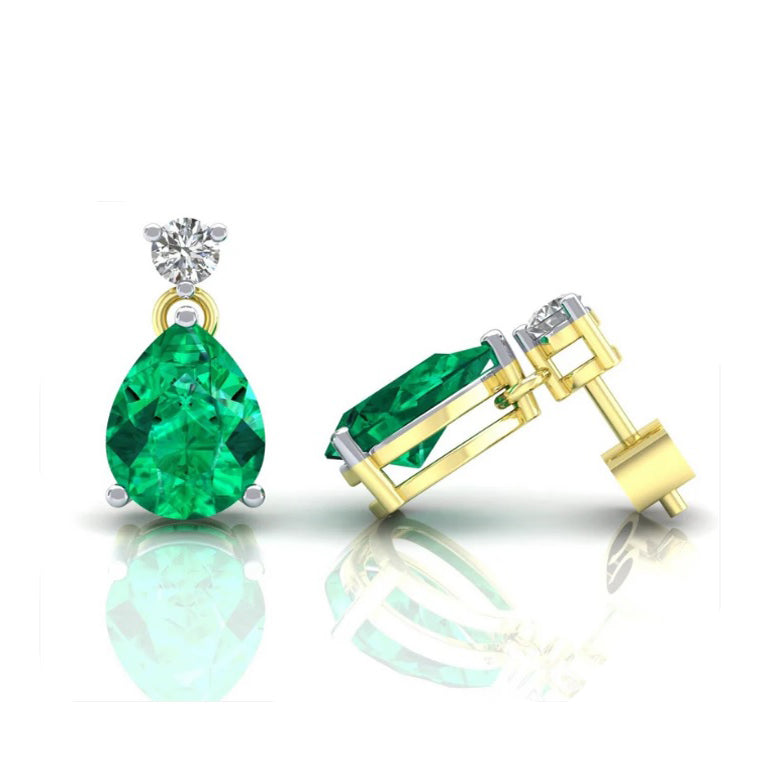 Emerald Pear Drop Earrings Solid 9ct Yellow Gold Fully Hallmarked