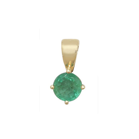 Emerald Round Solitaire Pendant Yellow Gold Hallmarked 18" Chain British Made