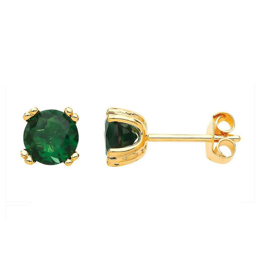 Emerald Stud Earrings Solid Sterling Silver Yellow Gold Plate 925 Hallmark