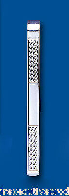 Silver engine turned men's tie bar by J R Jewellery with intricate textured design