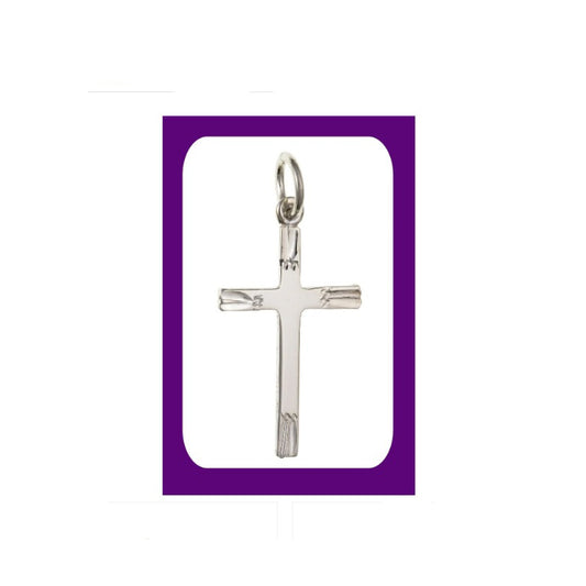 Sterling Silver Engraved Edge Cross Pendant 925 Hallmark 23 x 14mm