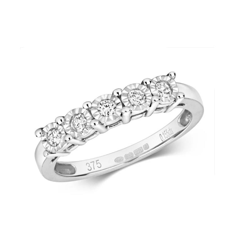 Real Diamond Eternity Ring Solid White Gold Five Stone Anniversary Band