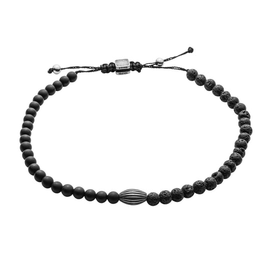 Fred Bennett men's beaded bracelet with black matte and lava stone beads and adjustable closure