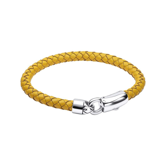 Fred Bennett mustard yellow bracelet with braided leather design and silver clasp closure