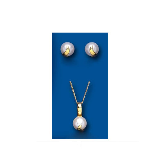 Pearl Set Yellow Gold Pendant and Earrings Freshwater Hallmarked British Made