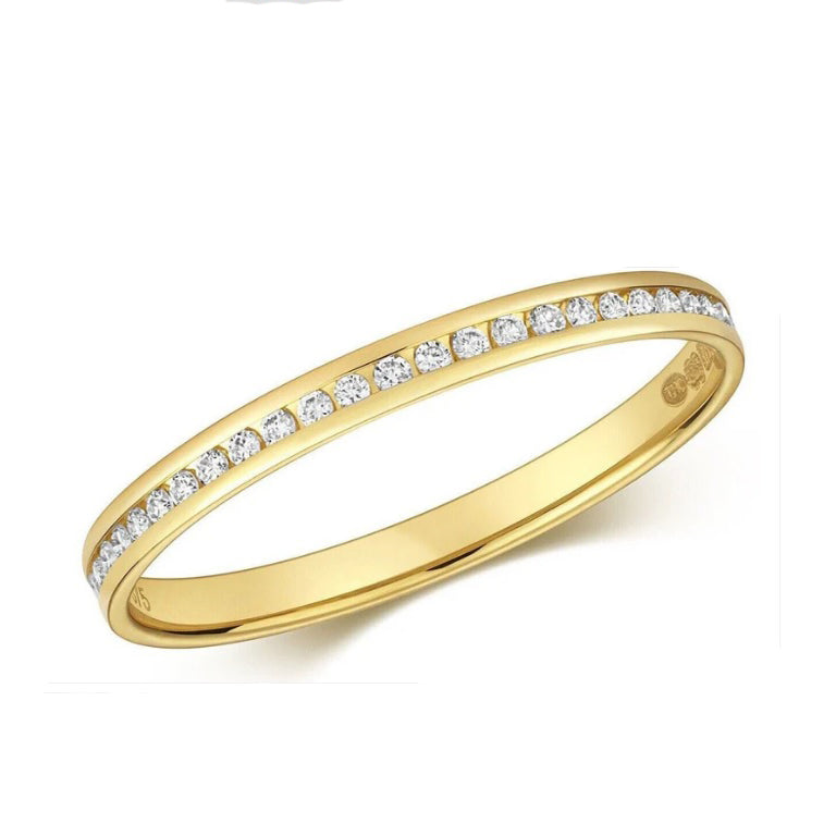 Real Diamond Half Eternity Ring Solid Yellow Gold Channel Set Band Size J-Q