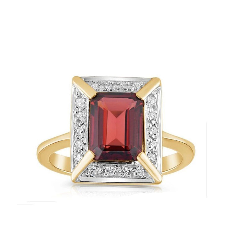 9ct Yellow Gold 0.12ct Diamond & 1.90ct Garnet Ring