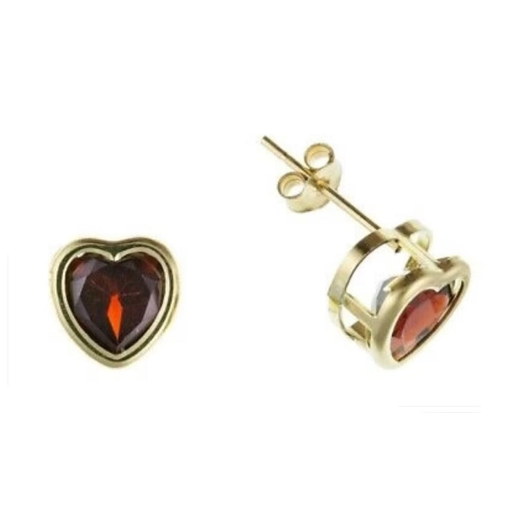 9ct Gold Garnet Heart Stud Earrings 6mm Yellow Gold January Birthstone Hallmark