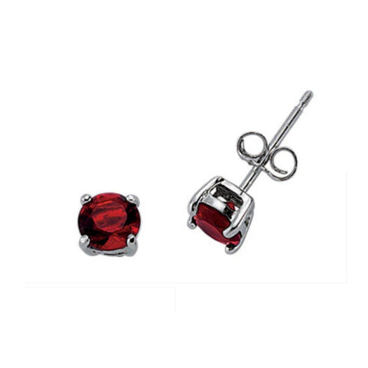 Round Garnet Stud Earrings Solid Sterling Silver 5mm Solitaire 925 Stamp