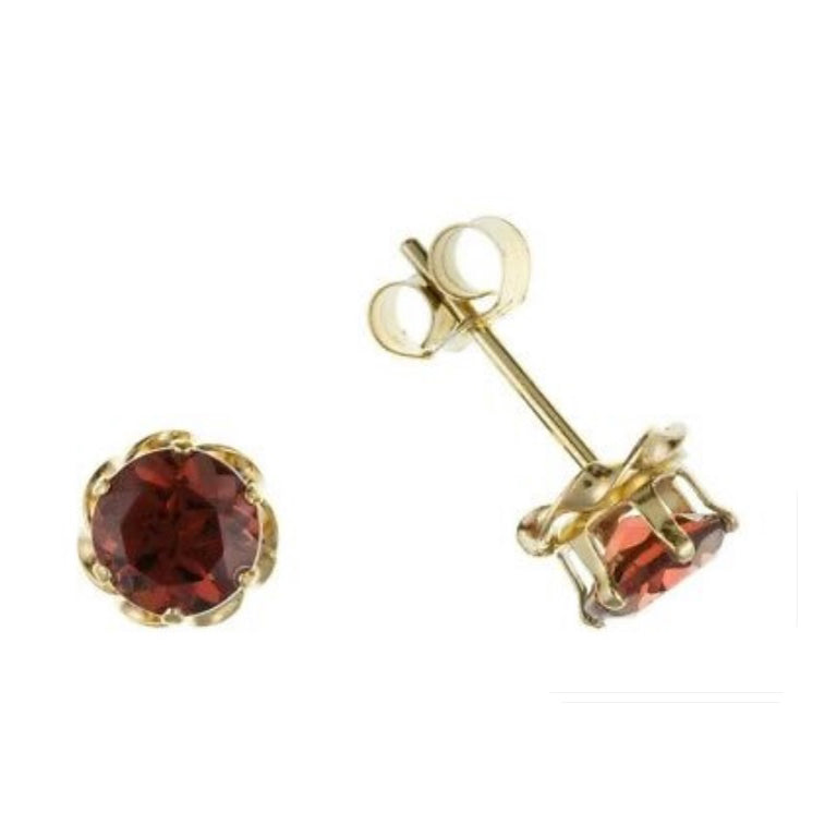 9ct Gold Garnet Round Stud Earrings 6mm Yellow Gold January Birthstone Hallmark
