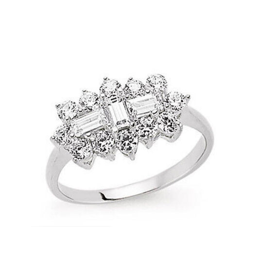 Gemstone Boast Cluster Ring Solid Sterling Silver Platinum Finish