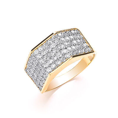 J R Jewellery gent's five row gold ring hallmarked with multiple sparkling stones