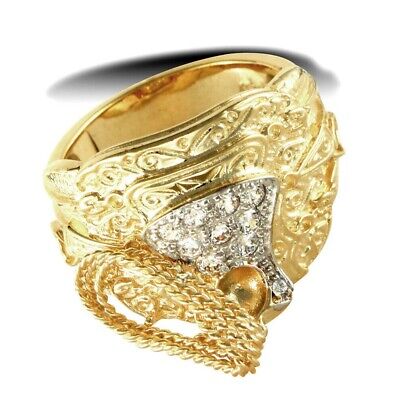 J R Jewellery gents heavy saddle ring 9ct gold with intricate engraving and diamond detail