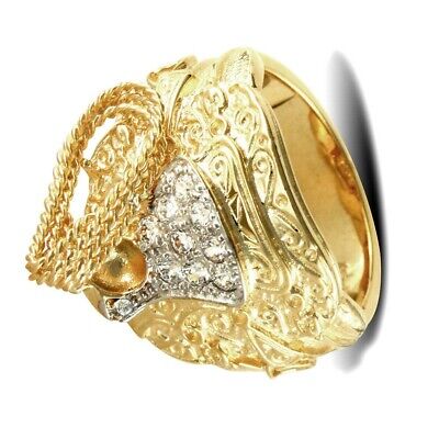 J R Jewellery gents heavy saddle ring 9ct gold with intricate engraved design and diamond detailing