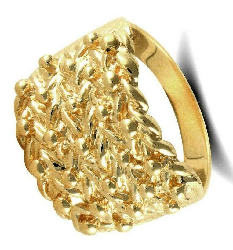 J R Jewellery gold 5 row keeper ring UK with textured detailed design and polished finish