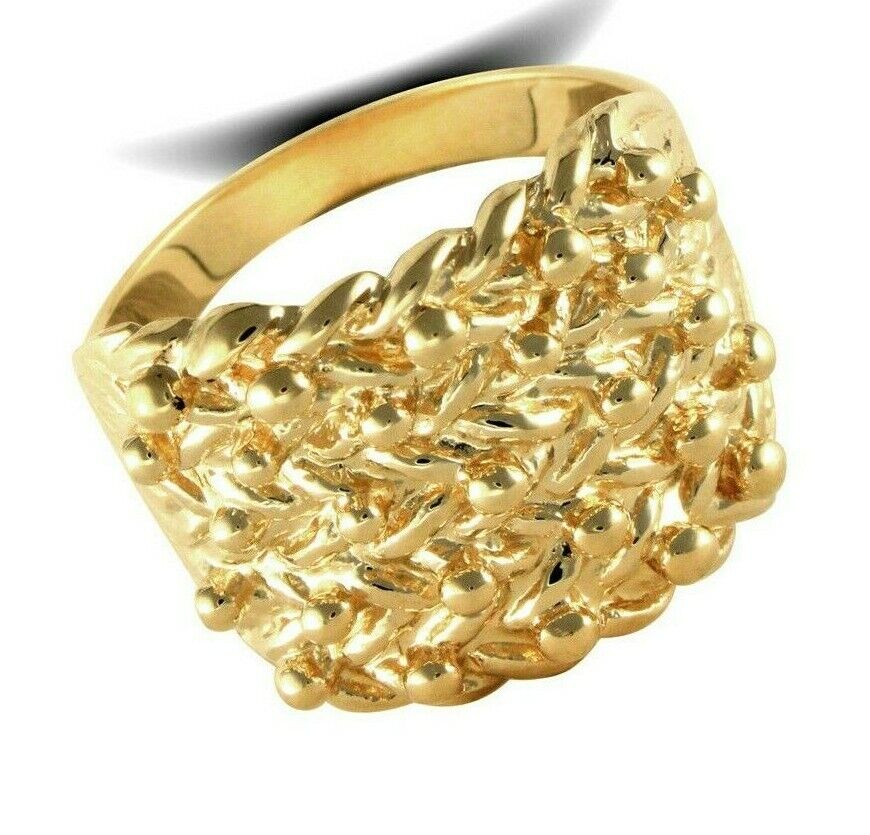 J R Jewellery gold 5 row keeper ring UK with intricate textured design and polished finish