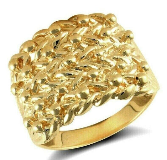 Gold 5 row keeper ring UK with intricate textured design by J R Jewellery