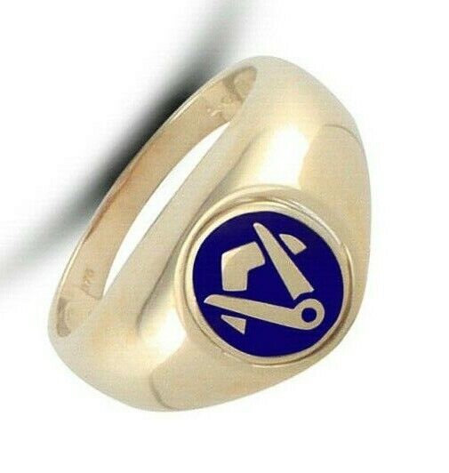 J R Jewellery enamelled swivel centre masonic signet ring with blue enamel and silver-tone metal
