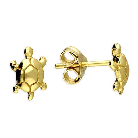 J R Jewellery turtle stud earrings gold with detailed shell design and secure butterfly backs
