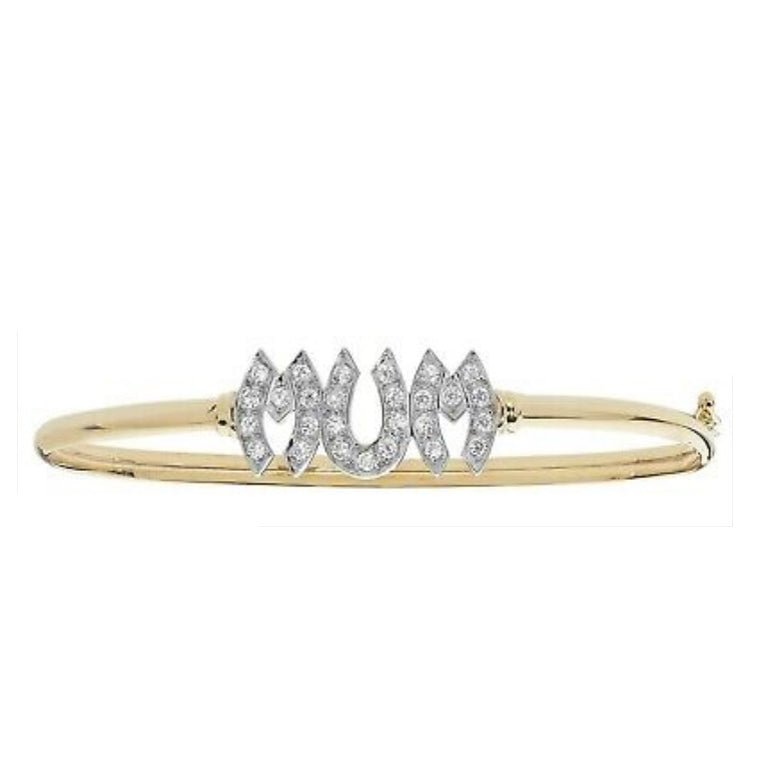 Yellow Gold MUM Bangle Hallmarked British Made Mothers Day Hinged Gemstone