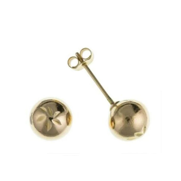 9ct 4mm Ball Stud Earrings Solid Yellow Gold Studs Diamond Cut British Made
