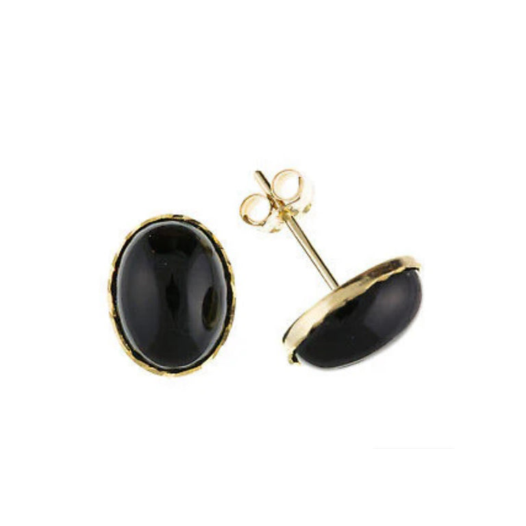 9ct Gold Black Onyx Oval Earrings Yellow Gold Stud Hallmarked