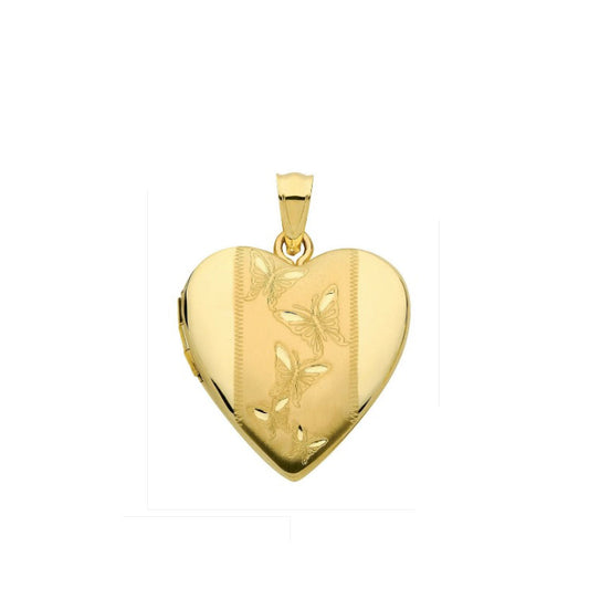 Gold Butterfly Heart Locket Solid 9 Carat Yellow Gold Hallmarked British Made