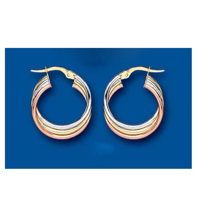 Gold Creole Earrings Hoop Rose Yellow White Hoops Hallmarked 19mm