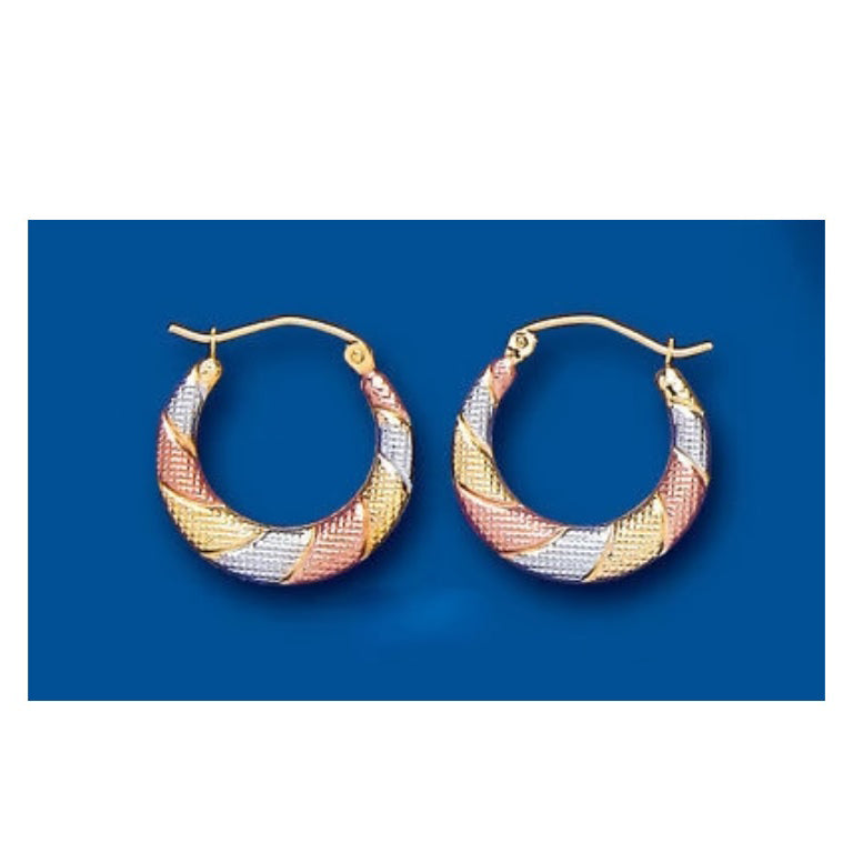 Gold Creole Earrings Hoop Rose Yellow White Hoops Hallmarked 18mm
