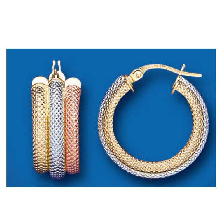 Gold Creole Hoop Earrings Rose White Yellow Multi Tone Gold Hallmarked 21mm