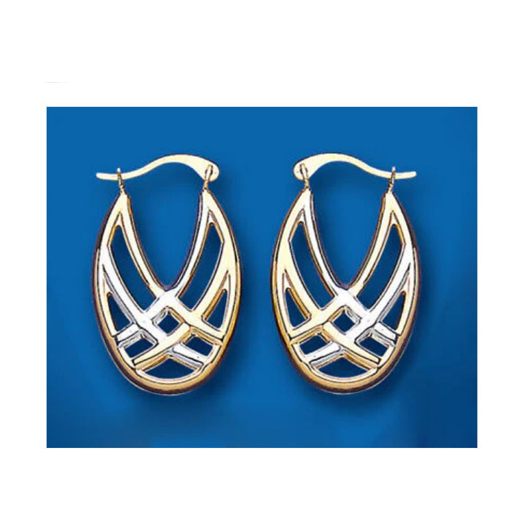 Gold Creole Hoop Earrings Two Colour White and Yellow Gold Hoops 13 x 24mm