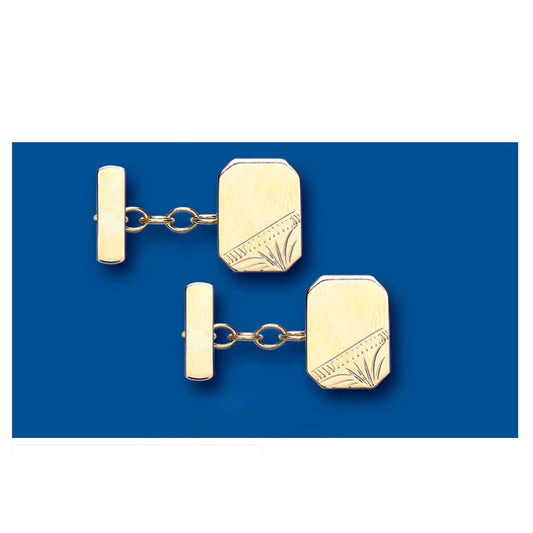 Gold Cufflinks Chained Solid Yellow Gold Rectangular British Made Hallmarked