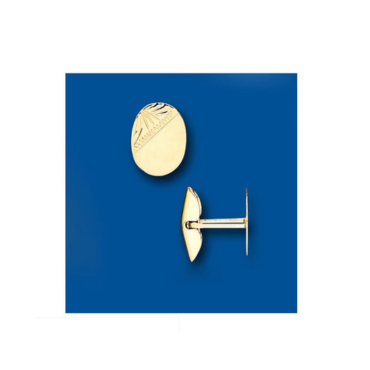 Gold Cufflinks Oval Solid Yellow Gold Half Engraved British Made Hallmarked