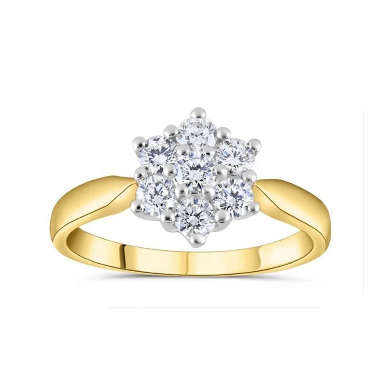 9ct Yellow Gold 0.50ctw Real Diamond Flower Cluster Ring