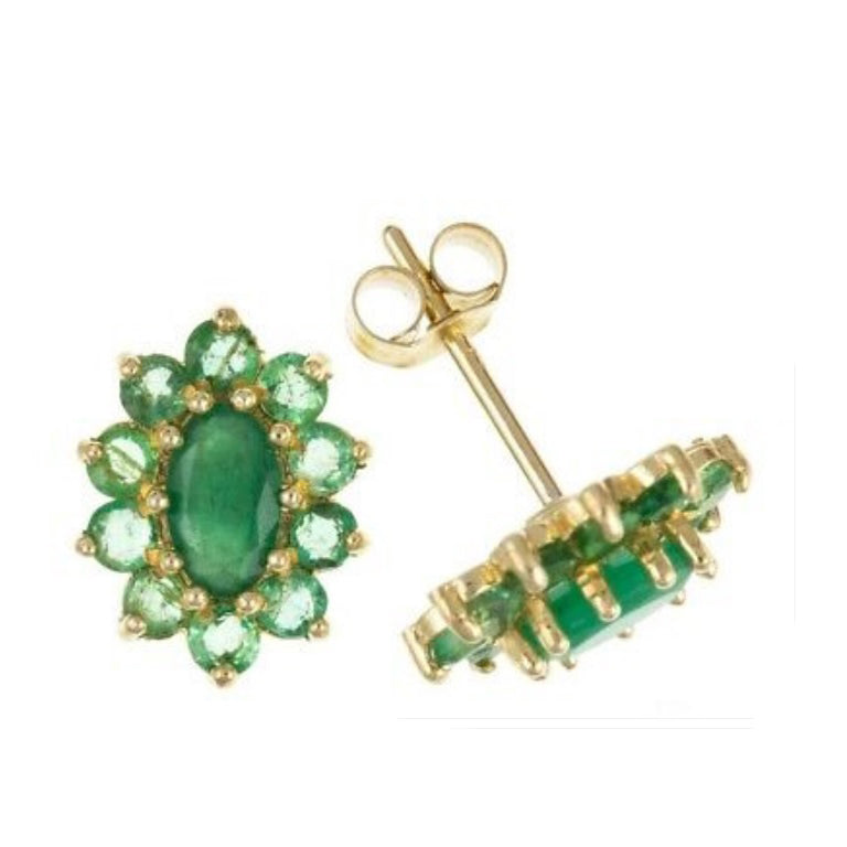 9ct Gold Emerald Solitaire Stud Earrings Yellow Gold Hallmarked Round 5mm Studs